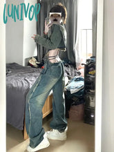 Lunivop Y2K Woman Loose Jeans Casual Denim Low Waist Pants Solid Color Pockets Patchwork Classical